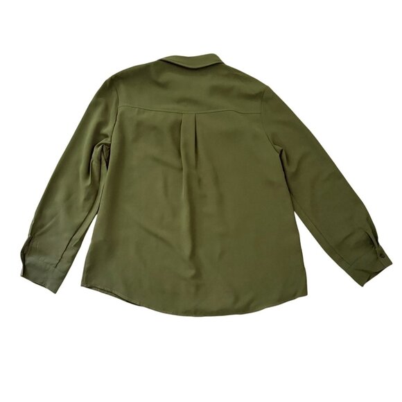 Olive Green Top Size Large Button Front Long Sleeve Blouse Fall Utility Neutral - Picture 9 of 10